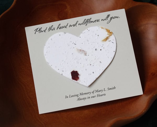 Heart seed cards funeral favors