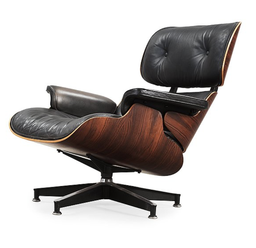 Eames molded plywood and leather lounger, mid-century modern California design