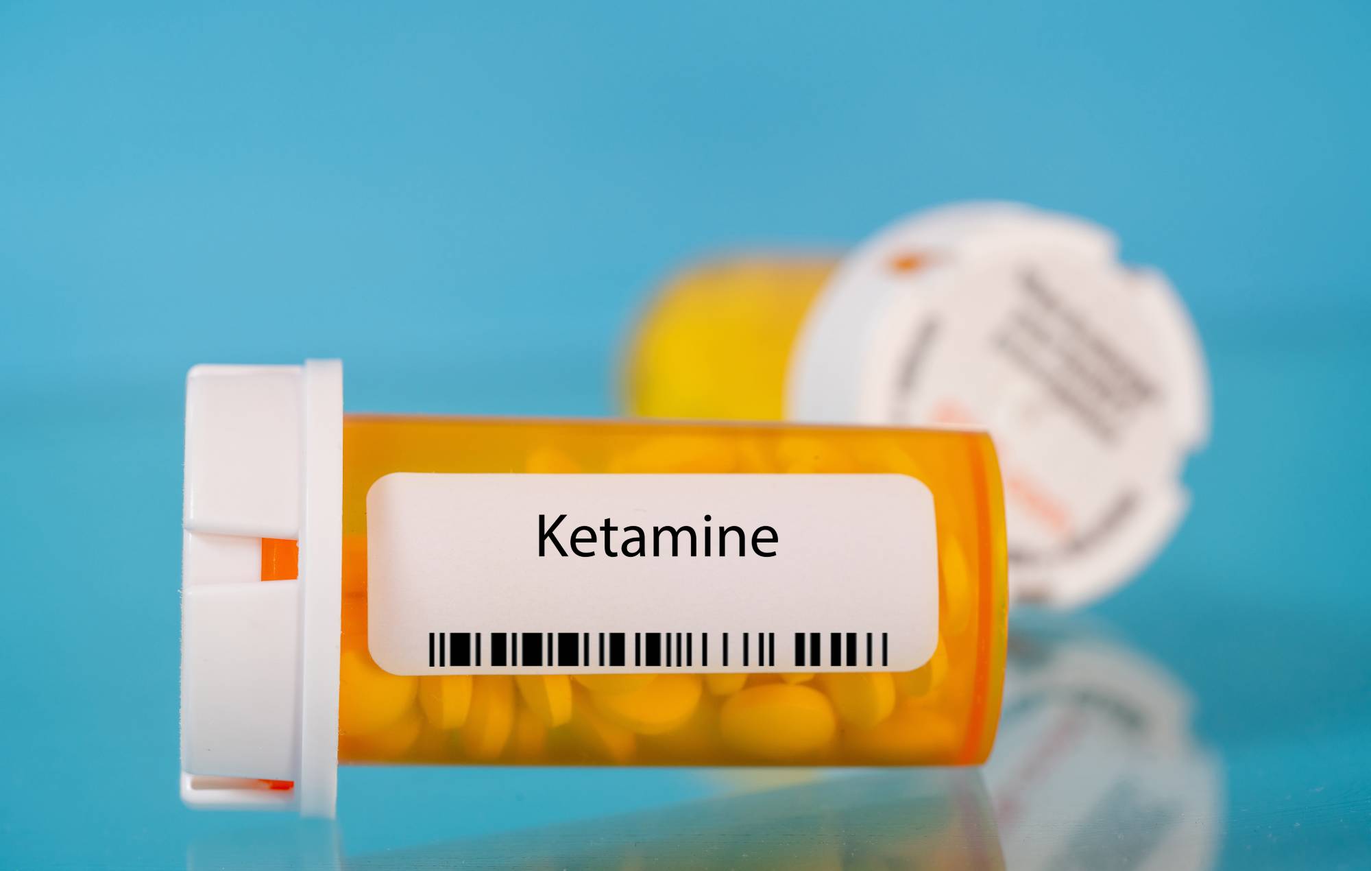 Ketamine pill bottle, conceptual image. Credit: Vladimir Bulgar via GETTY