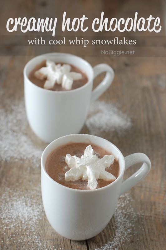 Creamy Hot Chocolate with Cool Whip Snowflakes | 25+ Indoor Winter Activities for Kids | NoBiggie.net