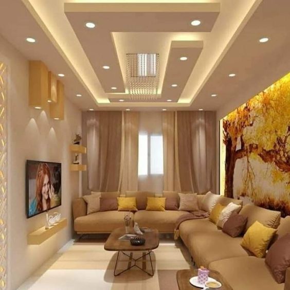 L-Shape Hall False Ceiling Design