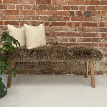 Sheepskin bench taupe wood