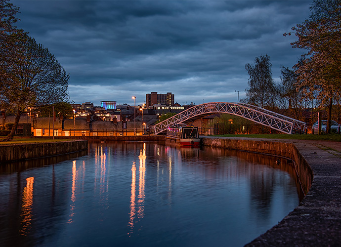 stoke-on-trent, street, river, bridge