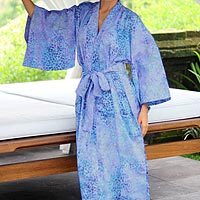 Cotton batik robe, 'Rushing River' - Women's Batik Cotton Robe