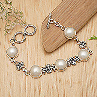 Cultured mabe pearl link bracelet, 'Moonlit Poem' - Cultured Mabe Pearl Link Bracelet