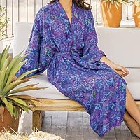 Rayon batik robe, 'Purple Mist' - Handcrafted Purple Batik Rayon Robe from Indonesia