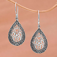 Sterling silver dangle earrings, 'Silver Drop' - Sterling Silver Balinese Tendrils Tear Drop Dangle Earrings