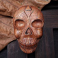 Wood puzzle box, 'Skull Keeper' - Suar Wood Skull Puzzle Box Crafted in Bali