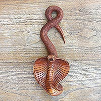 Wood wall sculpture, 'Cobra Attack' - Hooded Cobra Wood Wall Sculpture