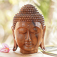 'Buddha Head,' sculpture - 'Buddha Head Sculpture in Balinese Suar Wood