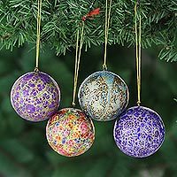 Papier mache ornaments, 'Mughal Celebration' (set of 4) - Handcrafted Christmas Papier Mache Ornaments (Set of 4)