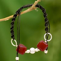 Onyx Shambhala-style bracelet, 'All Are One' - Onyx with Silver Shambhala-style Bracelet Handmade in India