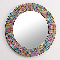 Glass mosaic mirror, 'Rainbow Halo' - Artisan Crafted Glass Mosaic Wall Mirror in Many Colors