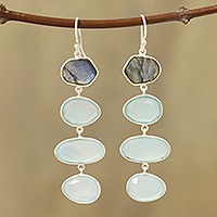 Chalcedony and labradorite dangle earrings, 'Fantastic Mist' - 38-Carat Blue Chalcedony and Labradorite Dangle Earrings