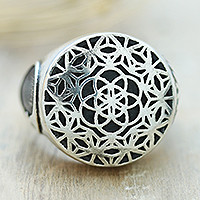 Sterling silver signet ring, 'Cosmic Blossom' - Modern Sterling Silver Signet Ring Crafted in India