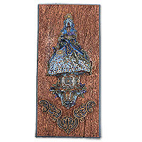 Resin wall art, 'Yemanyá' - Blue and Brown Resin Wall Art Depicting Yemanya Goddess