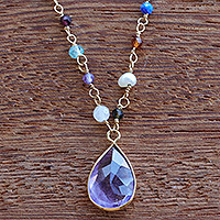 Multi-gemstone pendant necklace, 'Sweet Summer Dreams' - Amethyst Necklace from Brazil with 7 More Kinds of Gems