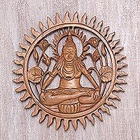 Wood relief panel, 'Shiva Aura' - Signed and Hand Carved Wall Relief Panel of Lord Shiva