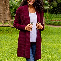 Long merino wool cardigan, 'Kilkul' - Long Textured Merino Wool Cardigan from Ireland