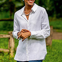 Linen long-sleeved shirt, 'Timeless' - White Irish Linen Shirt