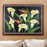 'Calla Lilies' - Floral Painting of Calla Lilies and Birds of Paradise Signed