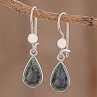 Jade dangle earrings, 'Dark Green Tears' - Drop-Shaped Jade Dangle Earrings in Dark Green