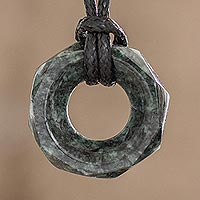 Jade pendant necklace, 'Dark Green Ancestral Treasure' - Faceted Dark Green Jade Pendant Necklace from Guatemala