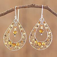 Crystal dangle earrings, 'Drop Sparkle' - Double Drop Crystal Bead Dangle Earrings From Guatemala