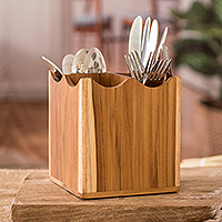 Teak silverware server, '100% Organized' - Teak Wood Silverware Server Crafted in Guatemala