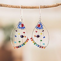 Beaded dangle earrings, 'colourful Wings of Freedom' - Crystal & Glass Beaded Butterfly Wing Shaped Dangle Earrings