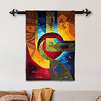 Alpaca blend tapestry, 'A Man Dreams' - Handwoven Alpaca Blend Surreal Tapestry from Peru