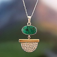 Gold-plated chrysocolla pendant necklace, 'Hypnotic Calm' - Modern 18k Gold-Plated Natural Chrysocolla Pendant Necklace