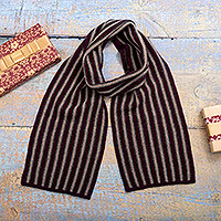 100% alpaca scarf, 'Wine Paths' - Soft Striped 100% Alpaca Scarf in Bordeaux and Grey Hues