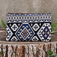 Cotton cosmetic bag, 'True Armenia' - Classic Geometric-Patterned Blue Cotton Cosmetic Bag