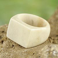 Bone signet ring, 'Quiet Grandeur' - Bone Signet Ring with a Natural Finish from Ghana