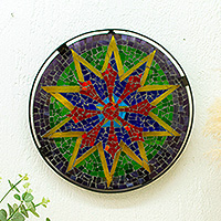 Glass mosaic wall art, 'Star of Hope' - Multicolored Glass Star Mosaic