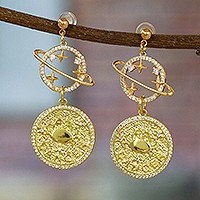 Gold-plated dangle earrings, 'Cancer Galaxy' - Cosmos-Themed 24k Gold-Plated Brass Cancer Dangle Earrings