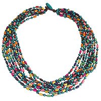 Wood torsade necklace, 'Siam Belle' - Colorful Beaded Necklace Hand Knotted Jewelry