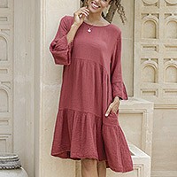 Cotton tunic dress, 'Cranberry Trends' - Double-Gauze Cotton Tunic Dress in a Cranberry Hue