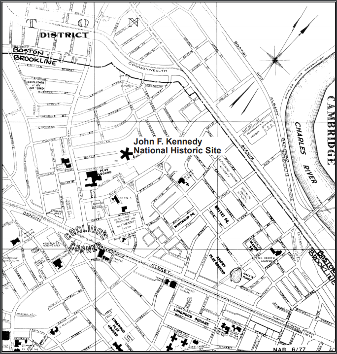 Map with a star on the John F. Kennedy National Historic Site