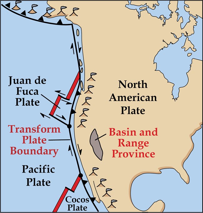 map illustration showing west coast of north america and tectonic plates