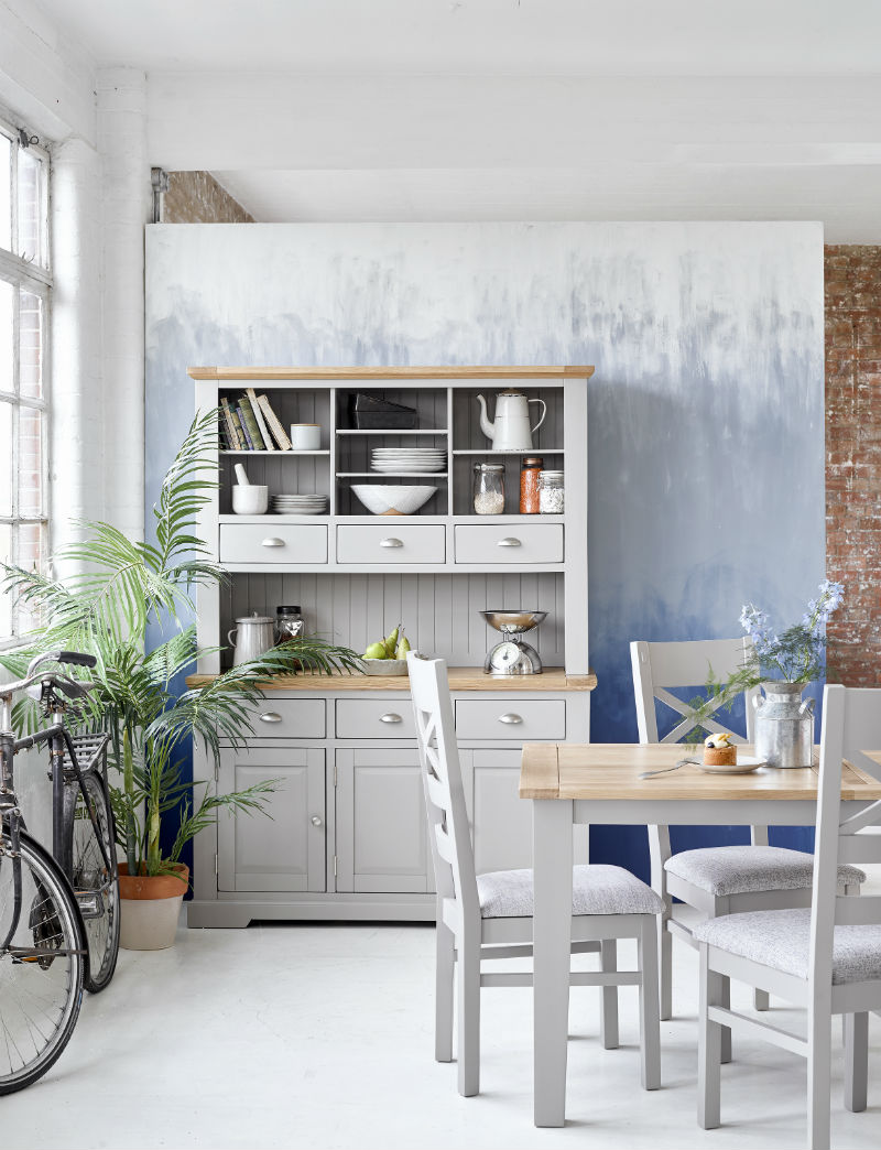 grey painted dresser in modern kitchen