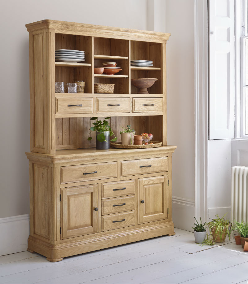 large oak welsh dresser in modern dining room