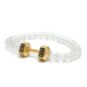 gold dumbbell bracelet with white beads