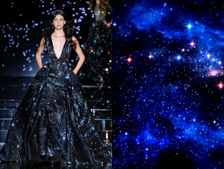 Vestidos inspirados en la naturaleza; vestido de estrellas en el universo