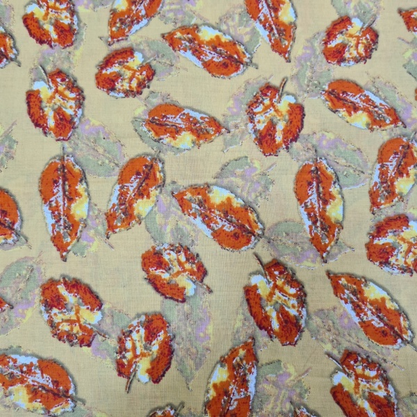 Printed Egyptian Cotton - Orange Leaves on Mustard