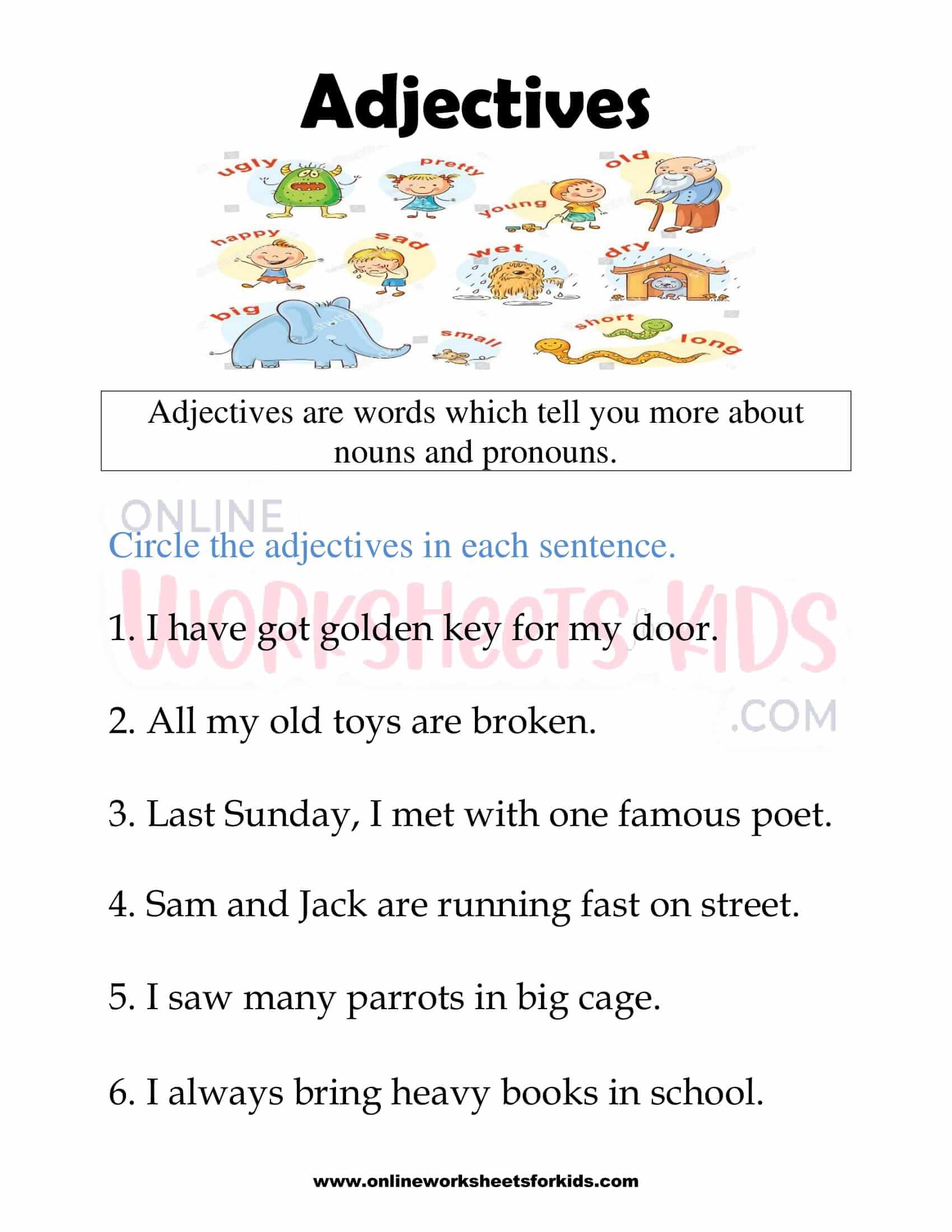 Adjectives Worksheets for grade 1-6