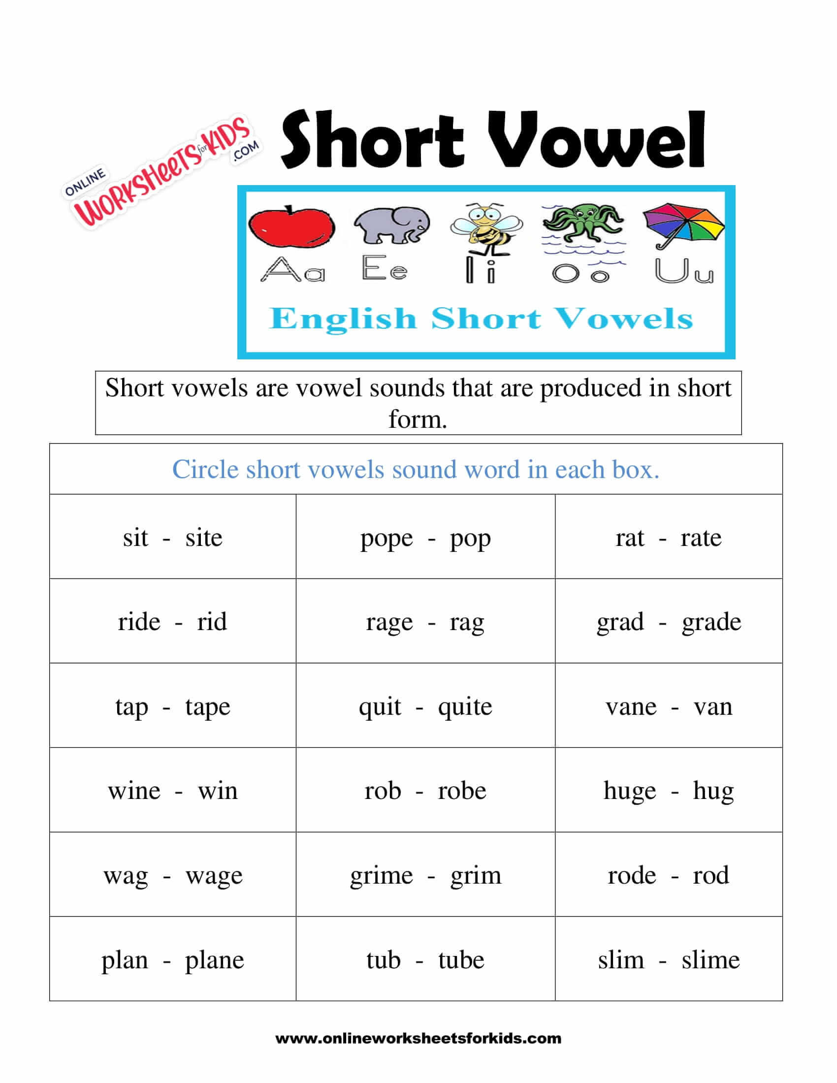 Grade 1 Short Vowel Sounds Worksheets - Templates Printable Free