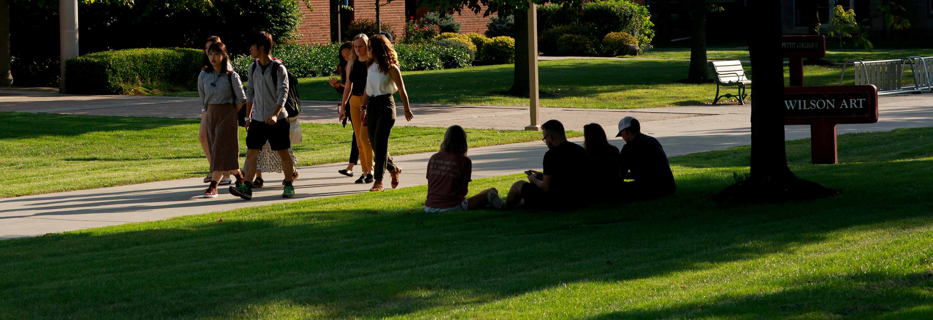 students walking around campus