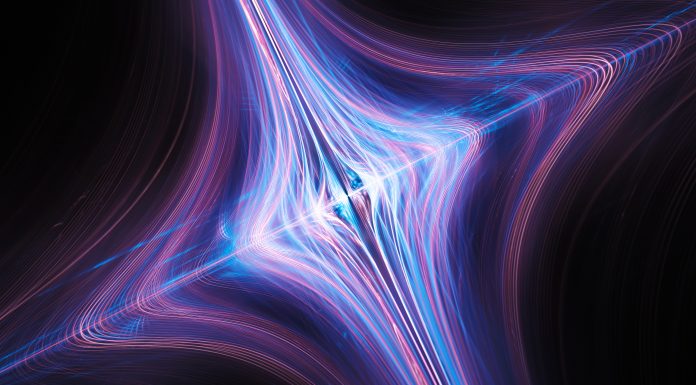 Colorful glowing time-space curvature, computer generated abstract background